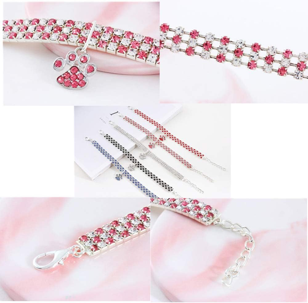 Pet Collar with Diamonds, Adjustable Crystal Diamond Elastic Heart Claw Pendant Wedding Cat and Dog Small Pet Necklace Jewelry