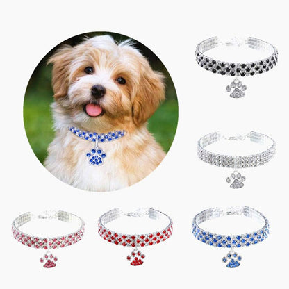 Pet Collar with Diamonds, Adjustable Crystal Diamond Elastic Heart Claw Pendant Wedding Cat and Dog Small Pet Necklace Jewelry