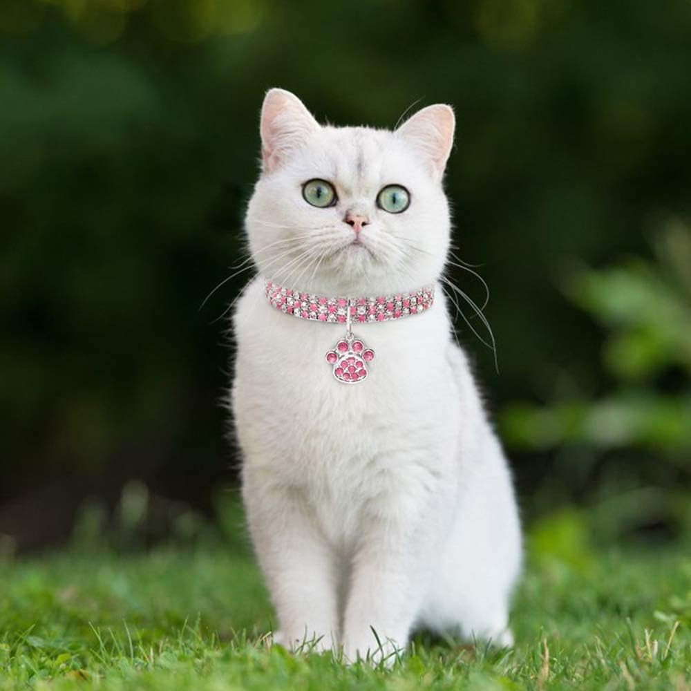 Pet Collar with Diamonds, Adjustable Crystal Diamond Elastic Heart Claw Pendant Wedding Cat and Dog Small Pet Necklace Jewelry