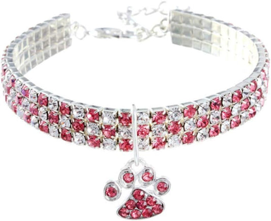 Pet Collar with Diamonds, Adjustable Crystal Diamond Elastic Heart Claw Pendant Wedding Cat and Dog Small Pet Necklace Jewelry